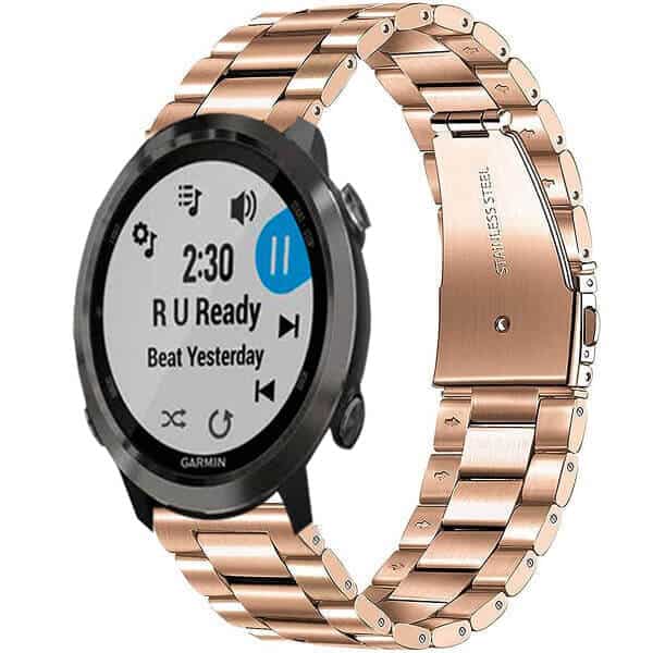 Garmin Forerunner 645 Music Bands, 20mm Stainless Steel Metal Replacement Strap Loop Bracelet Women Men (Rose Gold)