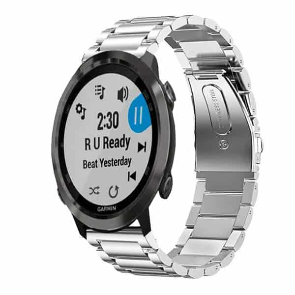 Garmin Forerunner 645 Music Bands, 20mm Stainless Steel Metal Replacement Strap Loop Bracelet Women Men (Silver)