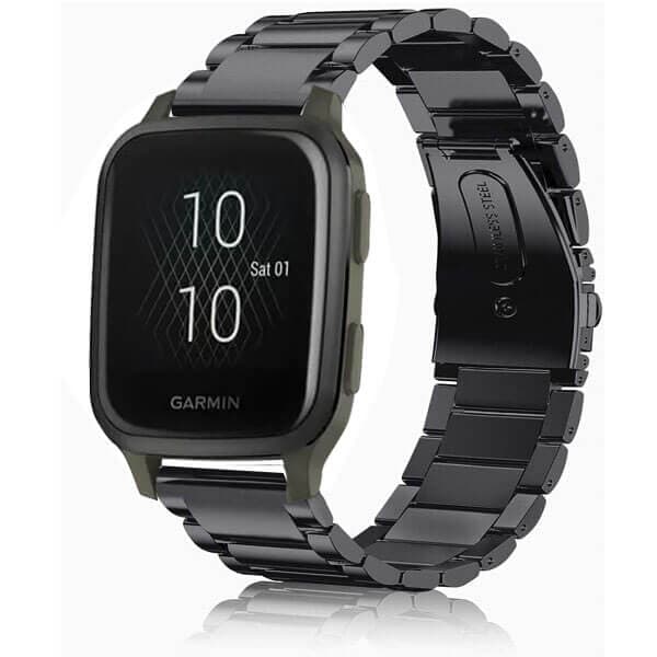 Garmin Venu SQ Bands, 20mm Stainless Steel Metal Replacement Strap Loop Bracelet Women Men (Black)