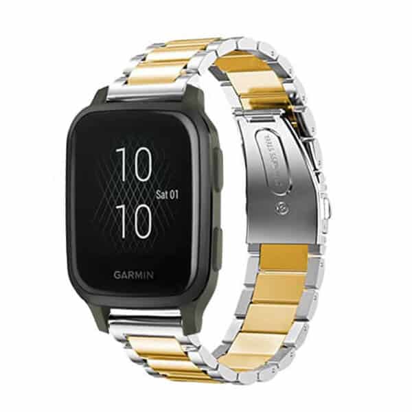 Garmin Venu SQ Bands, 20mm Stainless Steel Metal Replacement Strap Loop Bracelet Women Men (Dual Silver /Gold)