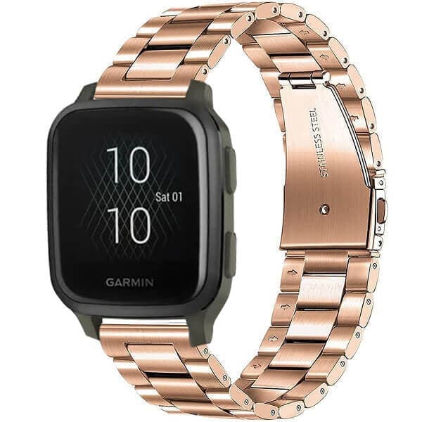 Garmin Venu SQ Bands, 20mm Stainless Steel Metal Replacement Strap Loop Bracelet Women Men (Rose Gold)