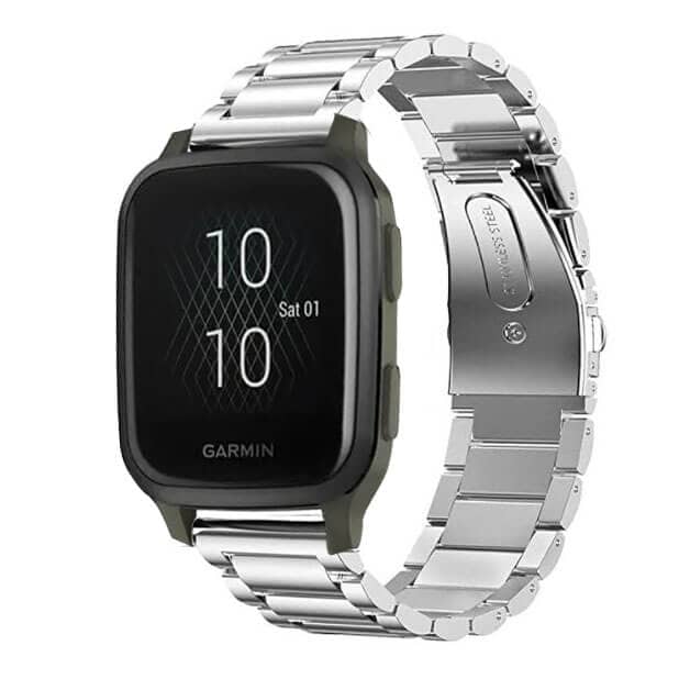 Garmin Venu SQ Bands, 20mm Stainless Steel Metal Replacement Strap Loop Bracelet Women Men (Silver)