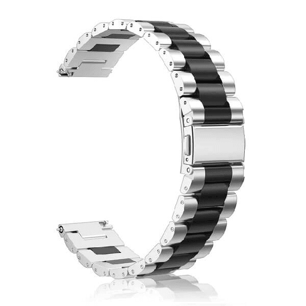 Garmin Vivoactive 3 Bands, 20mm Stainless Steel Metal Replacement Strap Loop Bracelet Women Men (Dual Black /Silver)