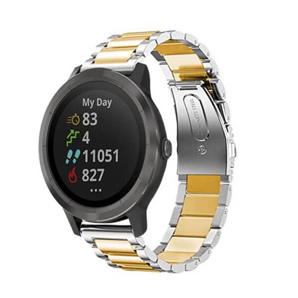 Garmin Vivoactive 3 Bands, 20mm Stainless Steel Metal Replacement Strap Loop Bracelet Women Men (Dual Silver /Gold)