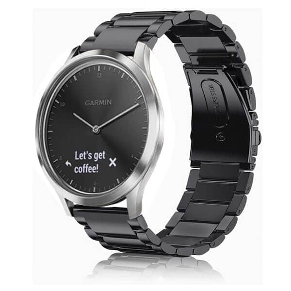 Garmin Vivomove HR Bands, 20mm Stainless Steel Metal Replacement Strap Loop Bracelet Women Men (Black)