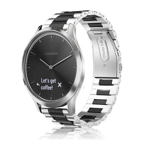 Garmin Vivomove HR Bands, 20mm Stainless Steel Metal Replacement Strap Loop Bracelet Women Men (Dual Black /Silver)