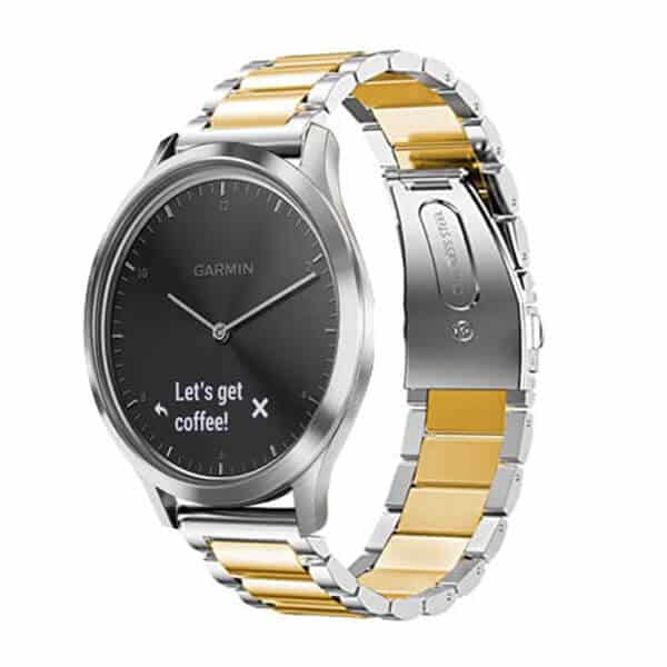 Garmin Vivomove HR Bands, 20mm Stainless Steel Metal Replacement Strap Loop Bracelet Women Men (Dual Silver /Gold)