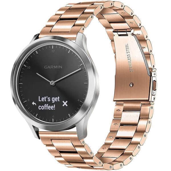 Garmin Vivomove HR Bands, 20mm Stainless Steel Metal Replacement Strap Loop Bracelet Women Men (Rose Gold)