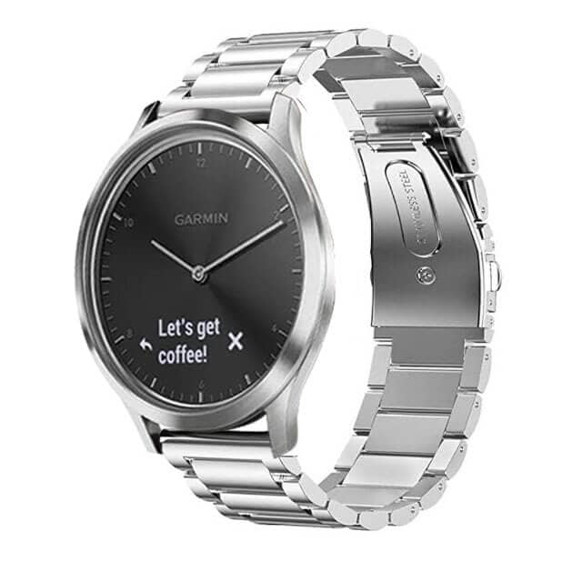 Garmin Vivomove HR Bands, 20mm Stainless Steel Metal Replacement Strap Loop Bracelet Women Men (Silver)