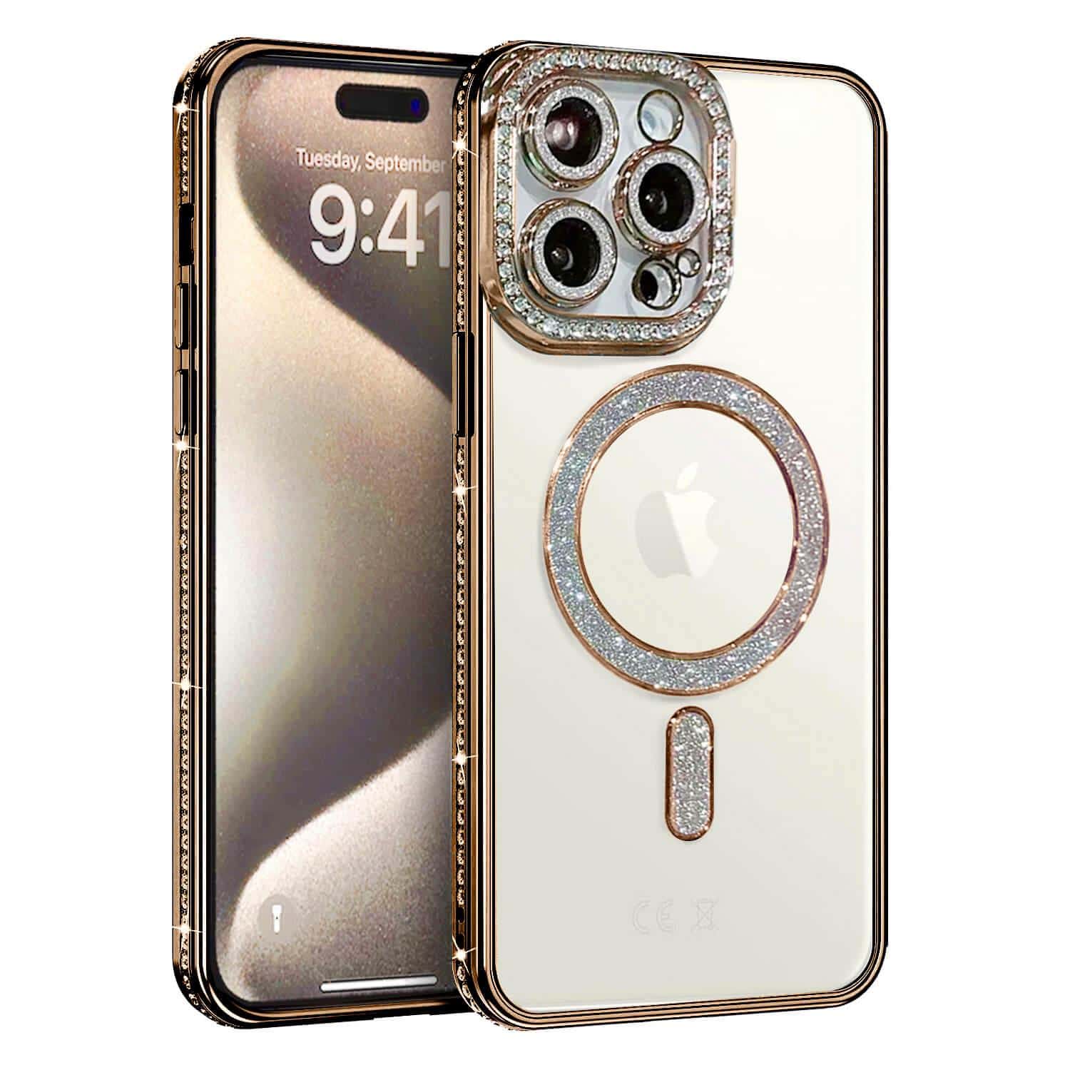 For iPhone 15 /15 Pro/ProMax/15Plus Case, MagSafe Magnetic Diamond Rhinestone Glitter Crystal Bling Camera Lens Protector Cover
