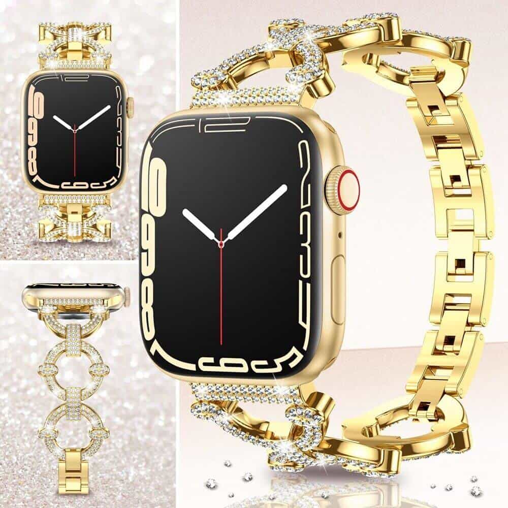For Apple iWatch Round Bling Rhinestones 38/40/41/42/44/45/46/49mm Bracelet Strap Wristband