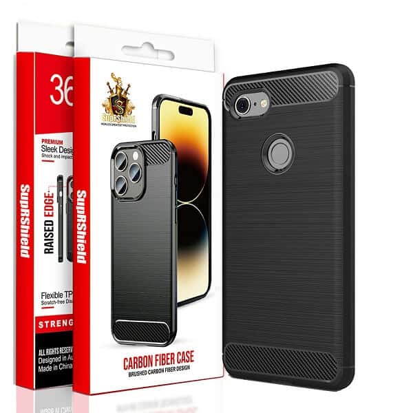 For Google Pixel Shockproof Case Carbon Fiber Heavy Duty Rugged Cover (Black)