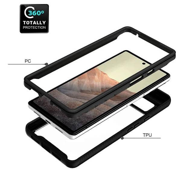 Google Pixel 6 Military Grade Full Body Shockproof Clear Heavy Duty Case Bumper Drop Protection Tough Cover (Black)