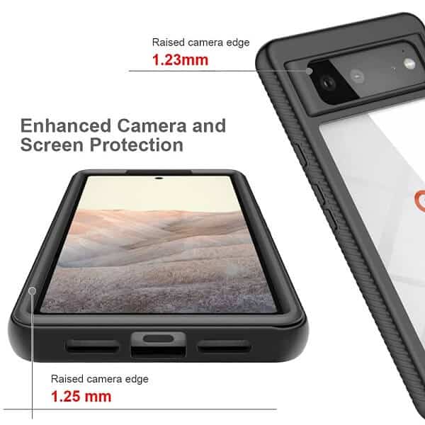 Google Pixel 6 Military Grade Full Body Shockproof Clear Heavy Duty Case Bumper Drop Protection Tough Cover (Black)