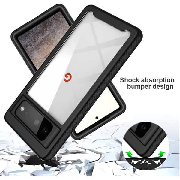 Google Pixel 6 Military Grade Full Body Shockproof Clear Heavy Duty Case Bumper Drop Protection Tough Cover (Black)