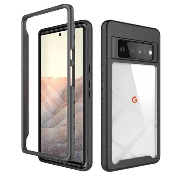 Google Pixel 6 Pro Military Grade Full Body Shockproof Clear Heavy Duty Case Bumper Drop Protection Tough Cover (Black)