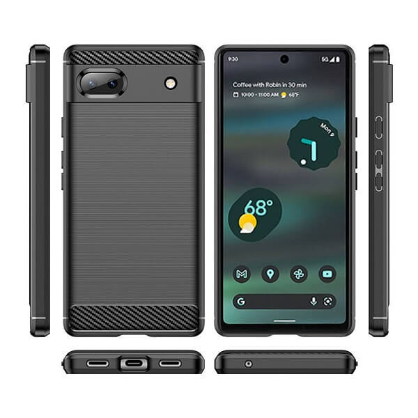 Google Pixel 6A Shockproof Case Carbon Fiber Heavy Duty Rugged Cover (Black)