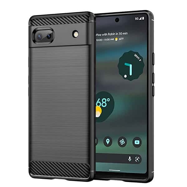 Google Pixel 6A Shockproof Case Carbon Fiber Heavy Duty Rugged Cover (Black)