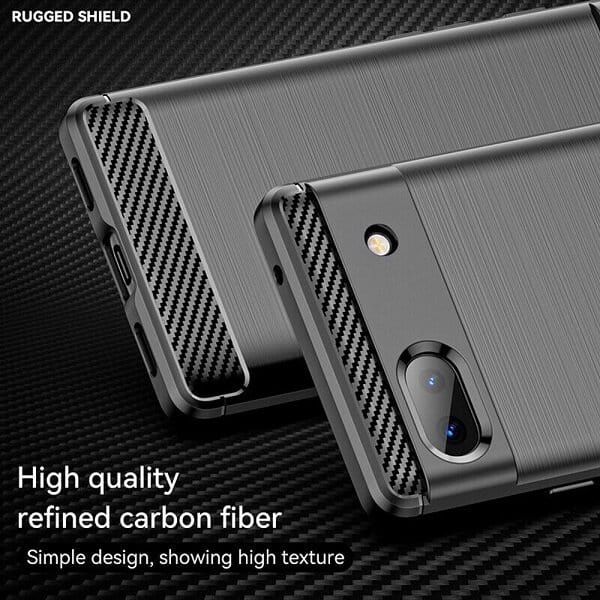 Google Pixel 6A Shockproof Case Carbon Fiber Heavy Duty Rugged Cover (Black)