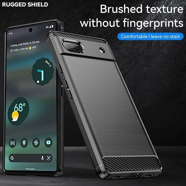Google Pixel 6A Shockproof Case Carbon Fiber Heavy Duty Rugged Cover (Black)