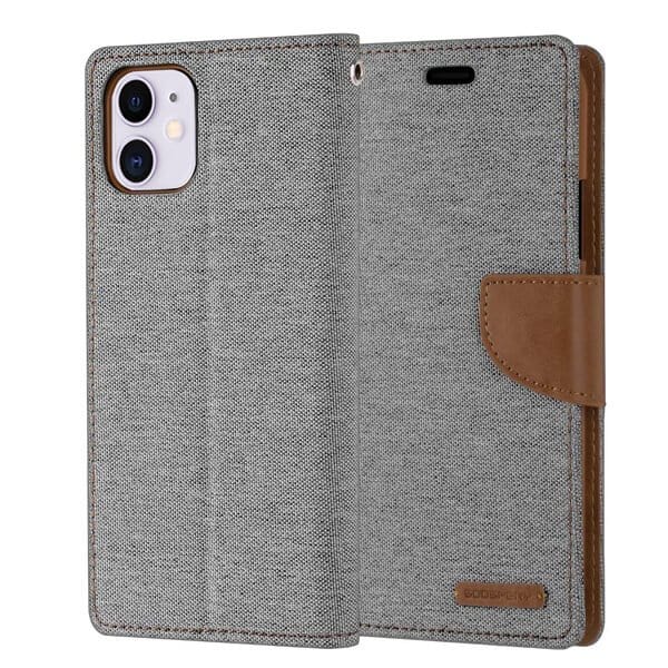 Goospery Canvas Apple iPhone 11 Wallet Leather Case Denim Stand Flip Fabric Pouch Credit Card Slots Cover - Grey