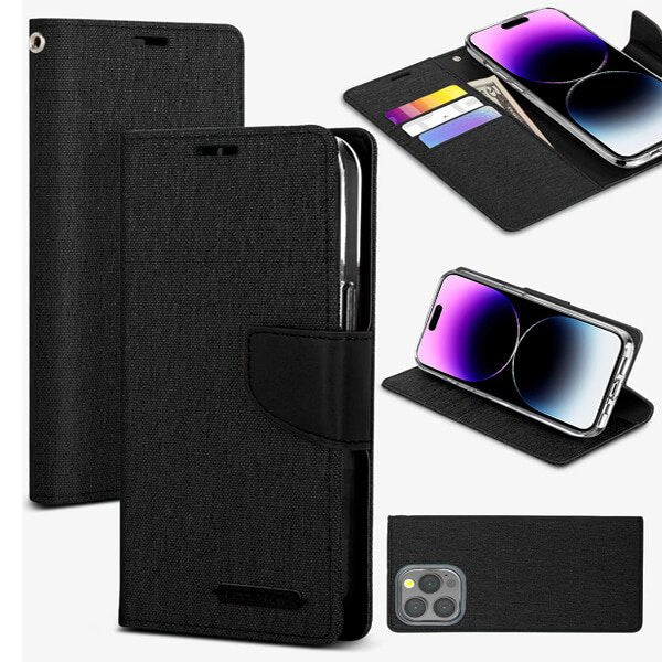 Goospery Canvas For Apple iPhone Wallet Leather Case Denim Stand Flip Fabric Pouch Credit Card Slots Cover