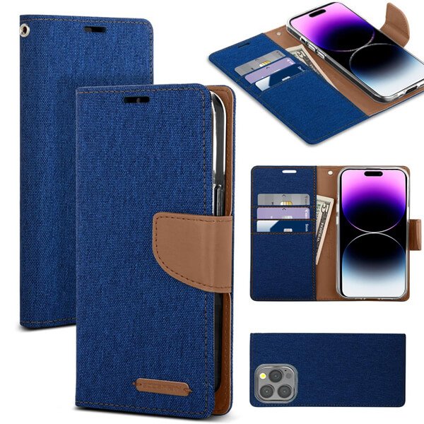 Goospery Canvas For Apple iPhone Wallet Leather Case Denim Stand Flip Fabric Pouch Credit Card Slots Cover