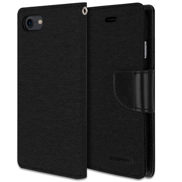 Goospery Canvas Apple iPhone 7 /8 Wallet Leather Case Denim Stand Flip Fabric Pouch Credit Card Slots Cover - Black