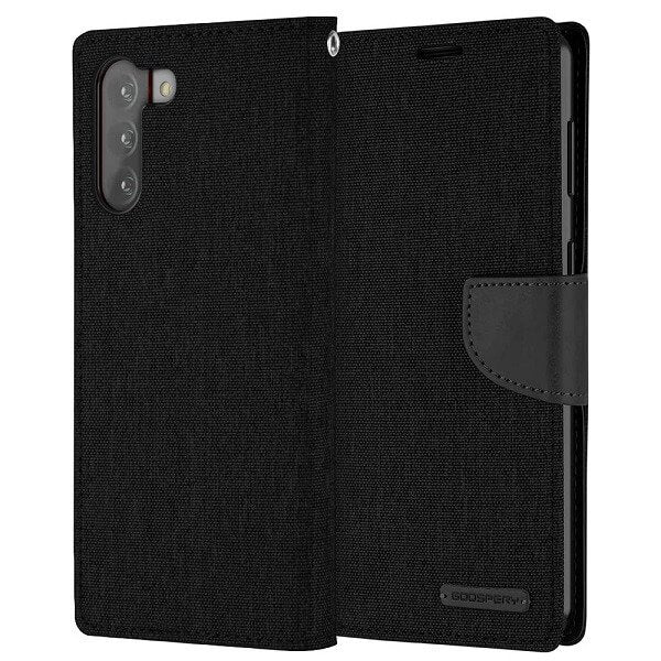 Goospery Canvas Samsung Galaxy S22 Wallet Leather Case Denim Stand Flip Fabric Pouch Credit Card Slots Cover - Black