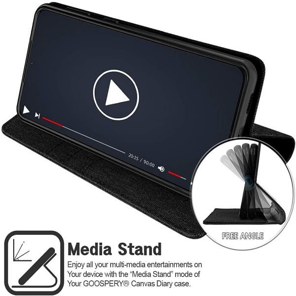 Goospery Canvas Samsung Galaxy S22 Wallet Leather Case Denim Stand Flip Fabric Pouch Credit Card Slots Cover - Black