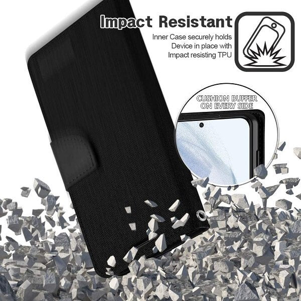 Goospery Canvas Samsung Galaxy S22 Wallet Leather Case Denim Stand Flip Fabric Pouch Credit Card Slots Cover - Black