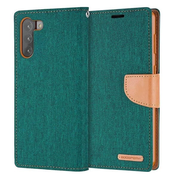 Goospery Canvas Samsung Galaxy S22 Wallet Leather Case Denim Stand Flip Fabric Pouch Credit Card Slots Cover - Green
