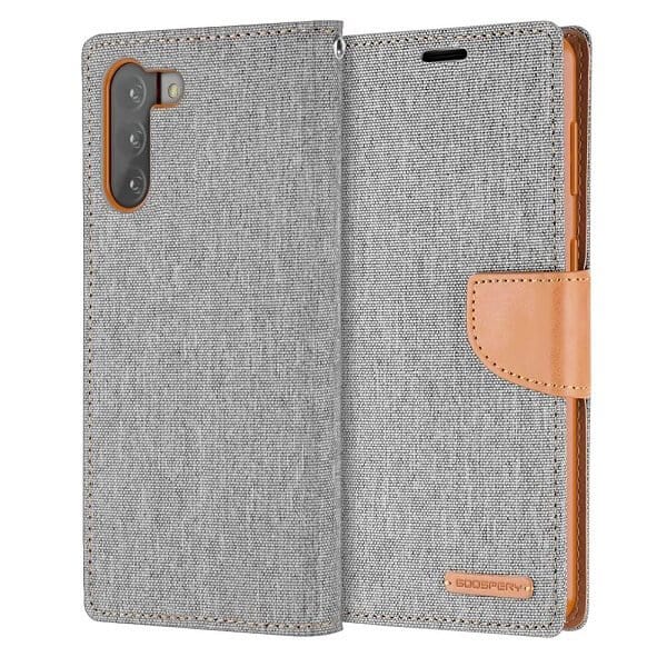 Goospery Canvas Samsung Galaxy S22 Wallet Leather Case Denim Stand Flip Fabric Pouch Credit Card Slots Cover - Grey