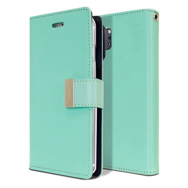 Goospery Samsung Galaxy Note 10 Plus Rich Diary Wallet Flip Case Leather Card Slots Magnetic Cover (Aqua) NT10P-RIC-MNT