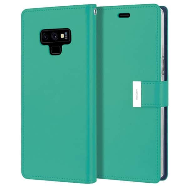 Goospery Samsung Galaxy Note 9 Rich Diary Wallet Flip Case Leather Card Slots Magnetic Cover (Aqua)