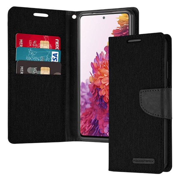 Goospery Samsung Galaxy S20 FE Canvas Wallet Flip Case Leather Card Slots Magnetic Cover (Black)