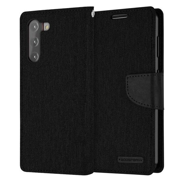 Goospery Samsung Galaxy S21 Canvas Wallet Flip Case Leather Card Slots Magnetic Cover (Black)