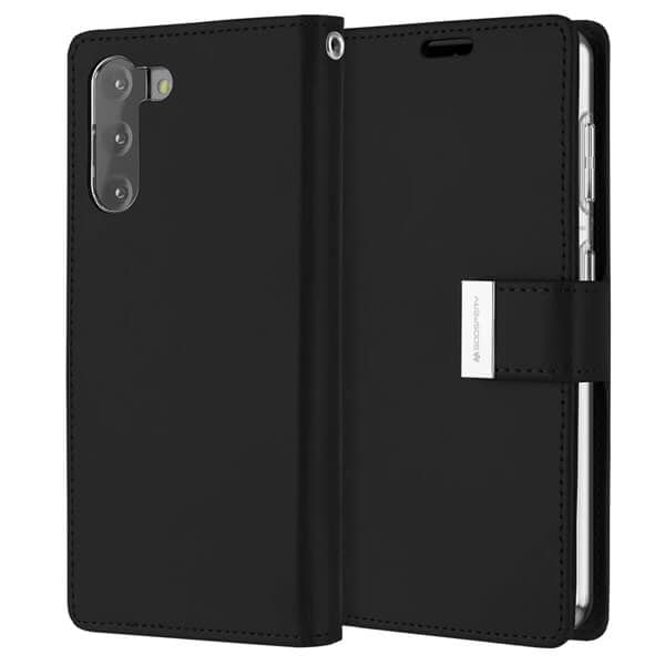 Goospery Samsung Galaxy S21 FE Rich Diary Wallet Flip Case Leather Card Slots Magnetic Cover (Black)