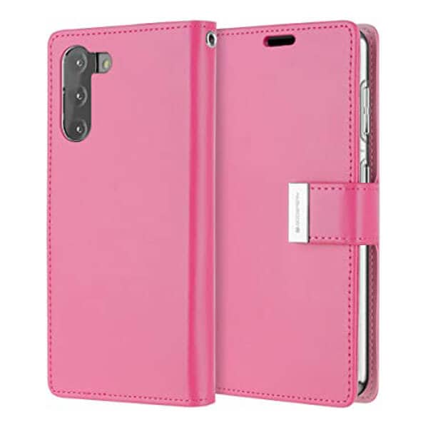Goospery Samsung Galaxy S21 FE Rich Diary Wallet Flip Case Leather Card Slots Magnetic Cover (Hot Pink)