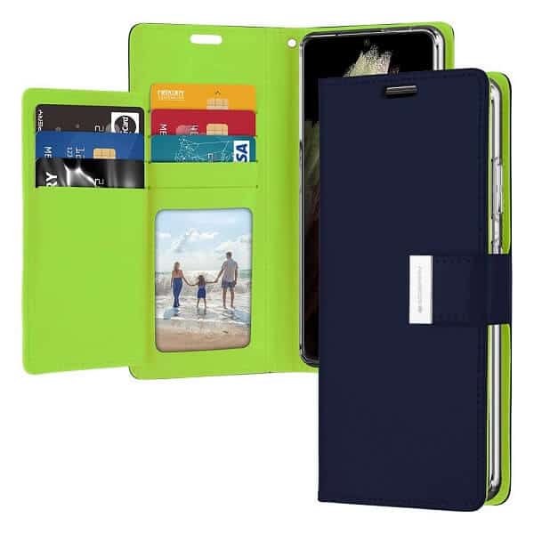 Goospery Samsung Galaxy S21 Ultra Rich Diary Wallet Flip Case Leather Card Slots Magnetic Cover (Navy Blue)