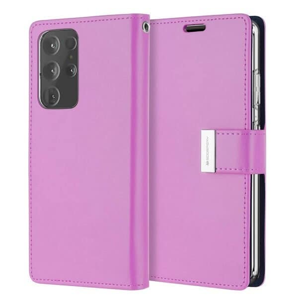 Goospery Samsung Galaxy S21 Ultra Rich Diary Wallet Flip Case Leather Card Slots Magnetic Cover (Purple)