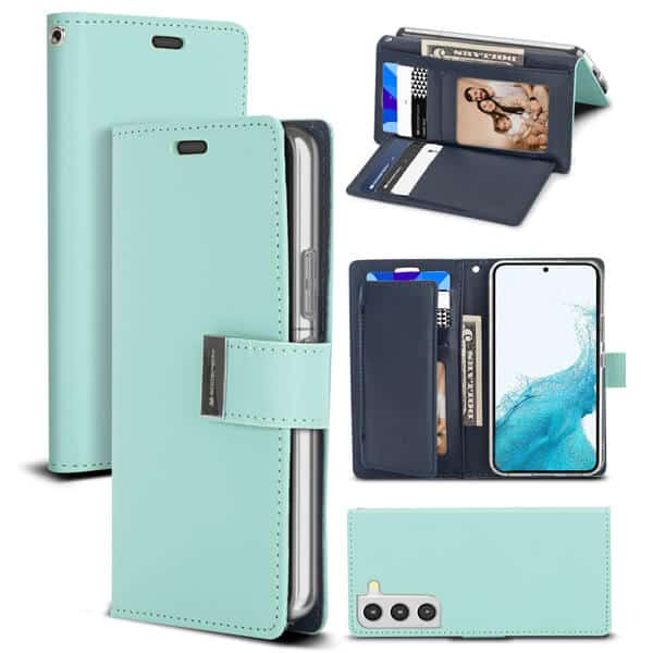 Goospery Samsung Galaxy S22 Rich Diary Wallet Flip Case Leather Card Slots Magnetic Cover (Aqua)