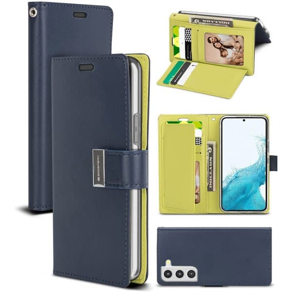 Goospery Samsung Galaxy S22 Rich Diary Wallet Flip Case Leather Card Slots Magnetic Cover (Navy Blue)