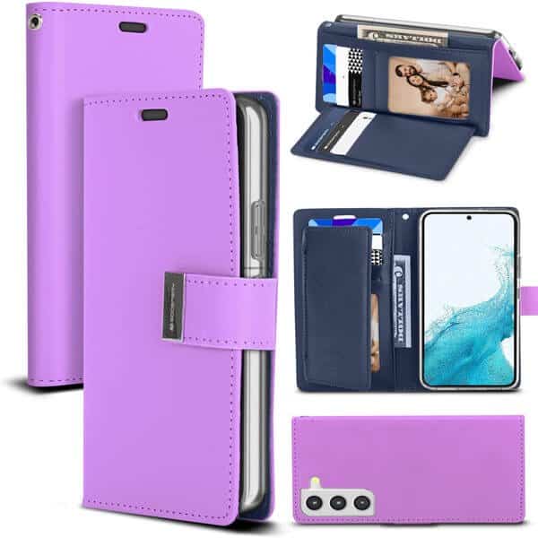 Goospery Samsung Galaxy S22 Rich Diary Wallet Flip Case Leather Card Slots Magnetic Cover (Purple)