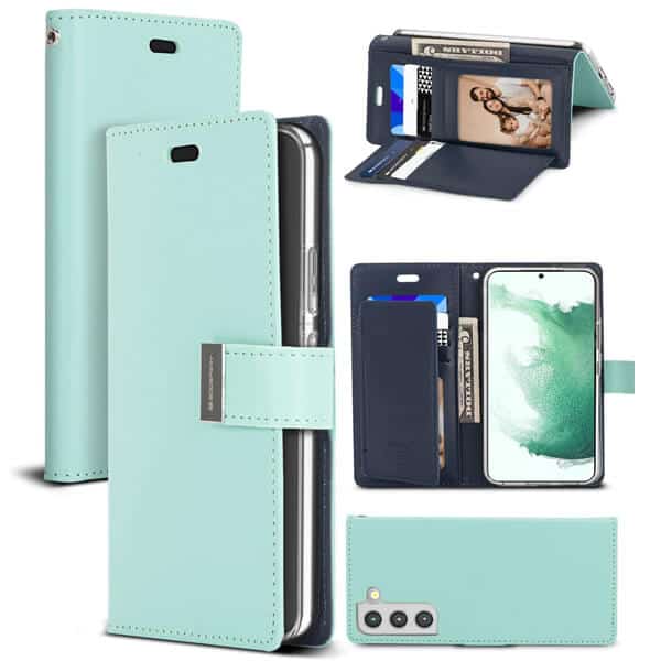 Goospery Samsung Galaxy S22 +/ S22 Plus Rich Diary Wallet Flip Case Leather Card Slots Magnetic Cover (Aqua)