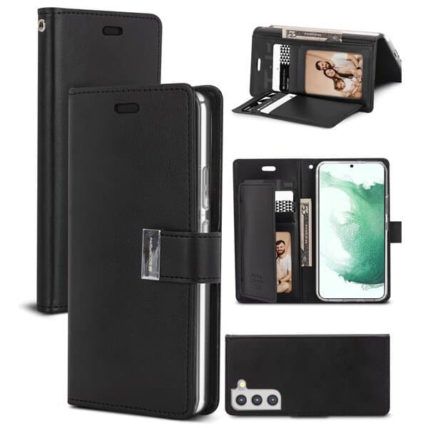 Goospery Samsung Galaxy S22 +/ S22 Plus Rich Diary Wallet Flip Case Leather Card Slots Magnetic Cover (Black)