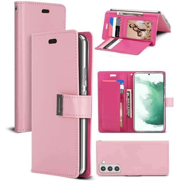 Goospery Samsung Galaxy S22 +/ S22 Plus Rich Diary Wallet Flip Case Leather Card Slots Magnetic Cover (Light Pink)
