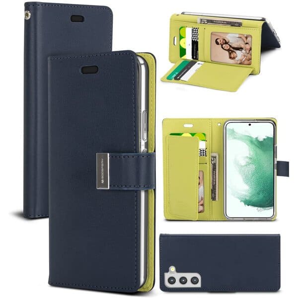 Goospery Samsung Galaxy S22 +/ S22 Plus Rich Diary Wallet Flip Case Leather Card Slots Magnetic Cover (Navy Blue)