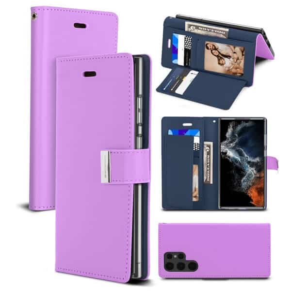 Goospery Samsung Galaxy S22 Ultra 5G Rich Diary Wallet Flip Case Leather Card Slots Magnetic Cover (Purple)