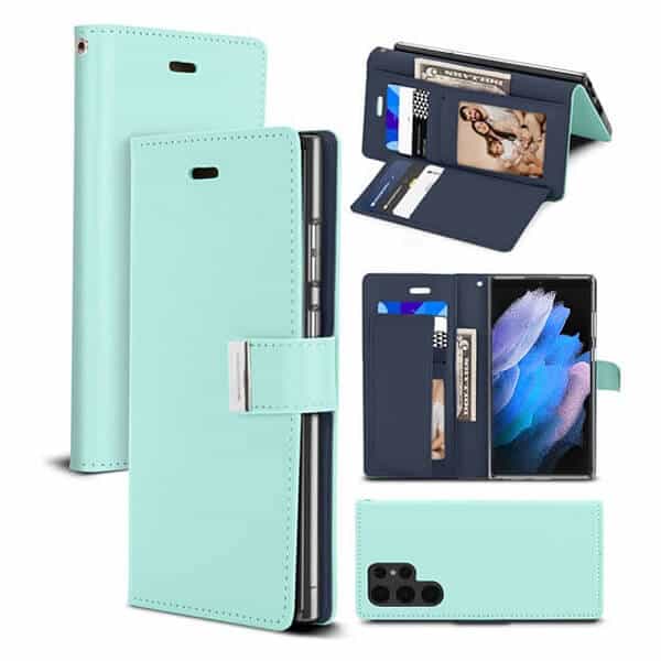 Goospery Samsung Galaxy S23 Ultra Rich Diary Wallet Flip Case Leather Card Slots Magnetic Cover (Aqua)